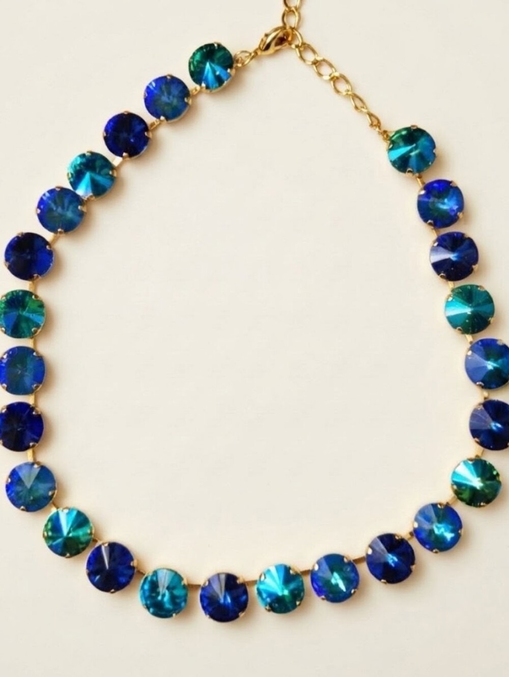 Blue Mermaid Lemonade Large Premium Crystals In 14K Gold Plated Classic Necklace
